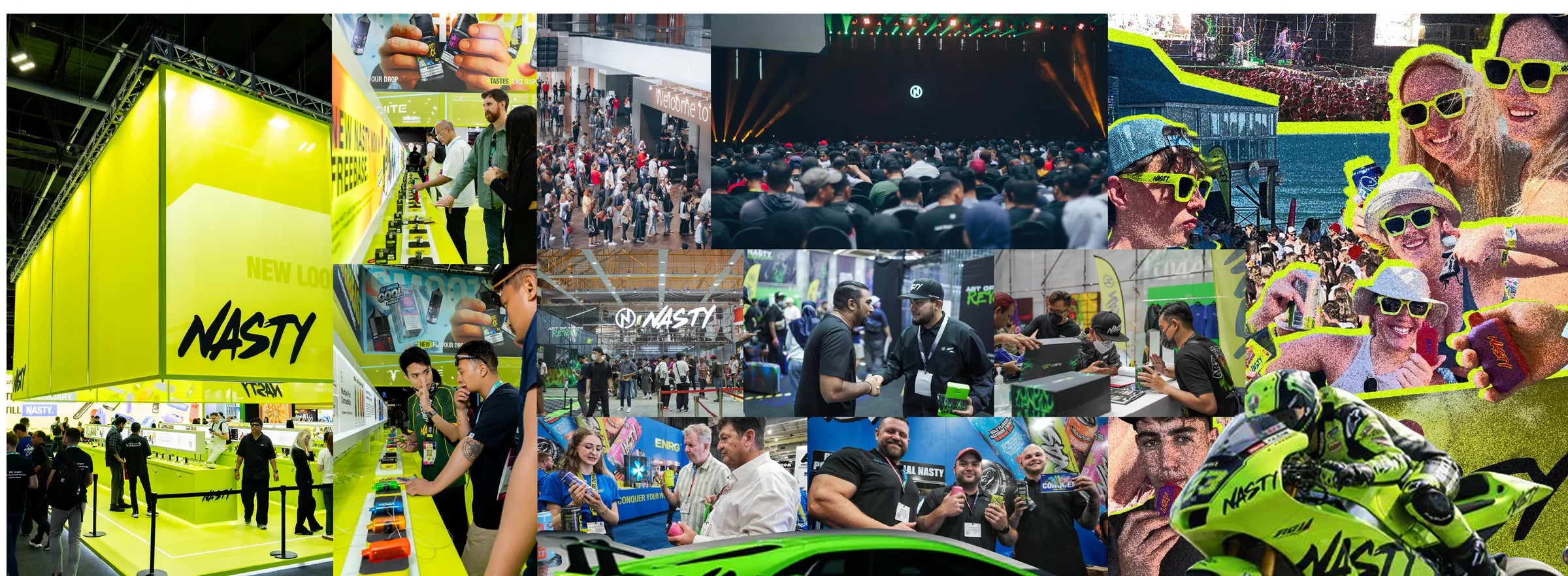 A decade of NASTY activations: the trade booth, festival crowds, and beach and club events.