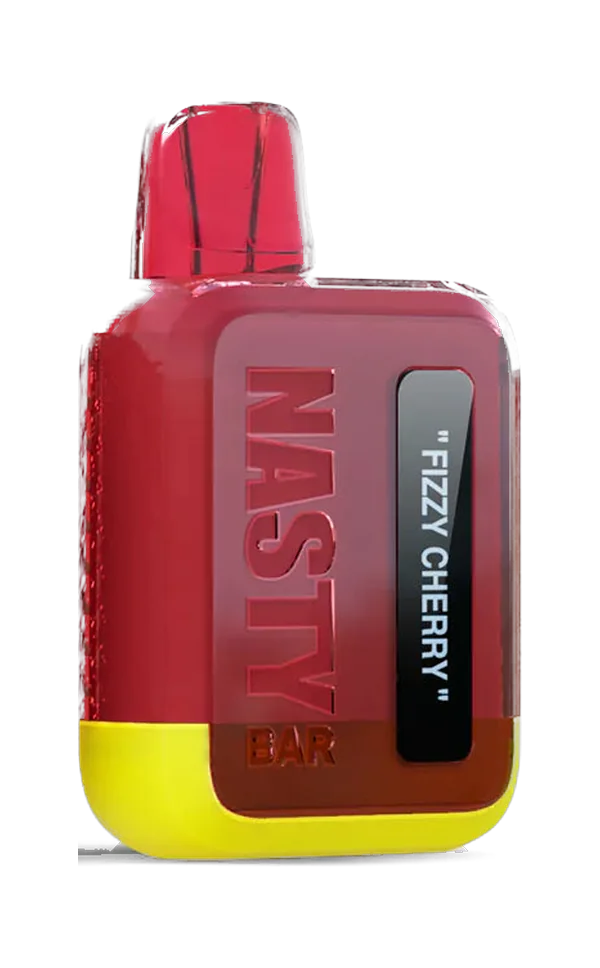 NASTY BAR DX 1.2K in deep red over a yellow base, its label reading Fizzy Cherry.