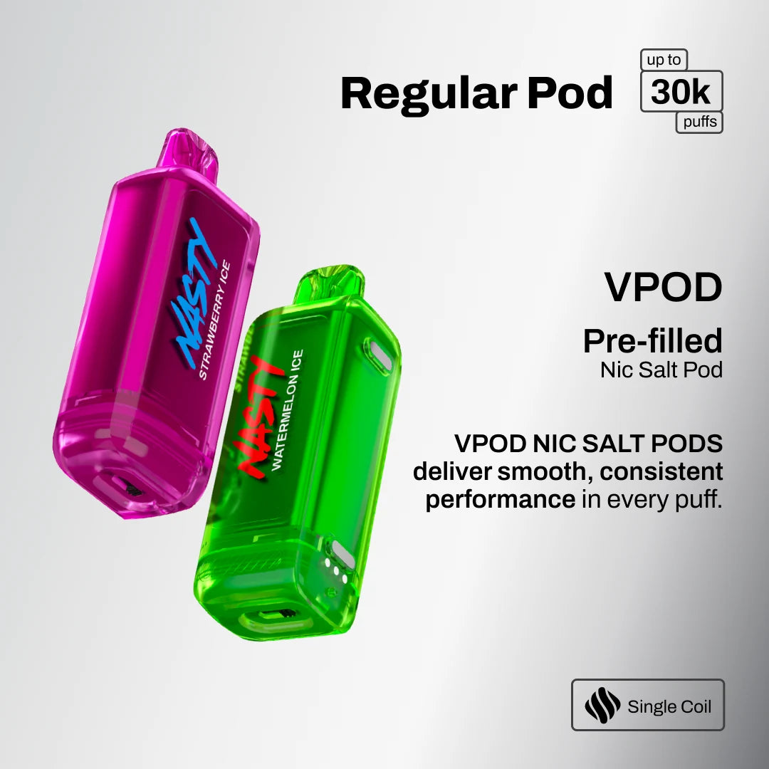 Regular Pod, up to 30k puffs. VPOD pre-filled Nic Salt Pod. VPOD NIC SALT PODS deliver smooth, consistent performance in every puff. Single coil.