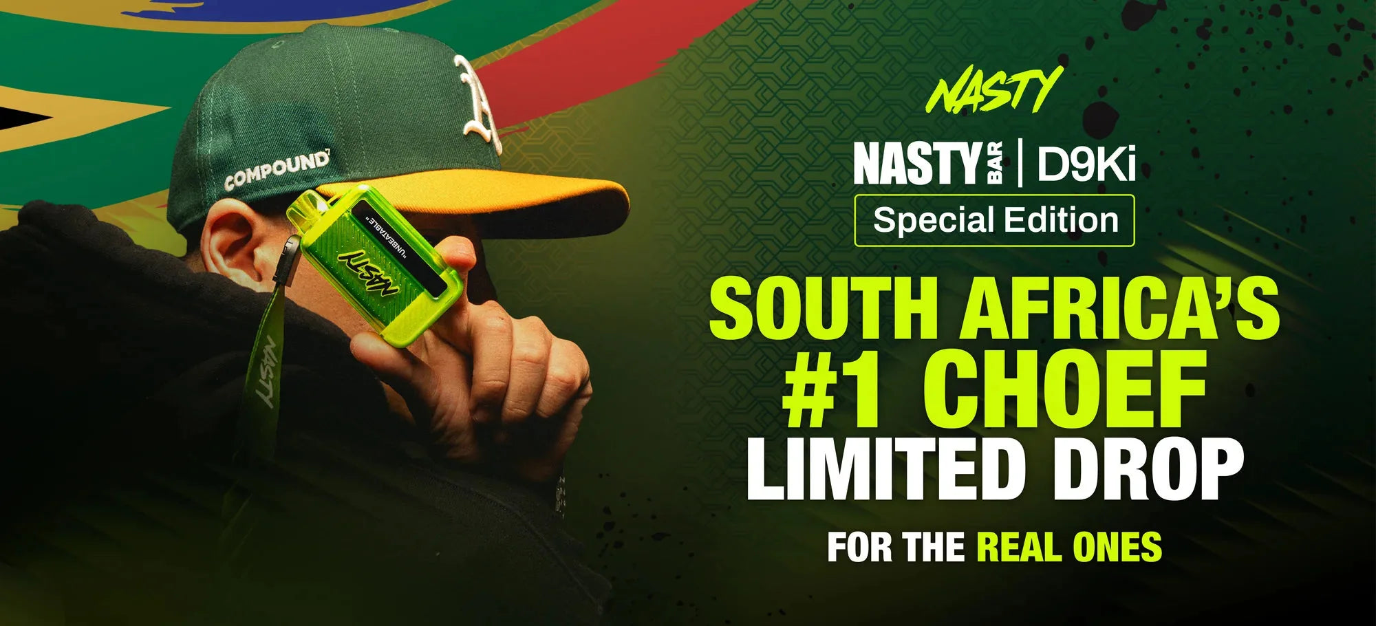The four NASTY BAR D9Ki Special Edition devices with their lanyards. South Africa's number one choef, limited drop, for the real ones.